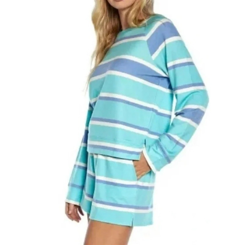 NWT Wildfox S Blue Stripe Lounge Wear Set Top & Shorts Set 120058 - Picture 3 of 3